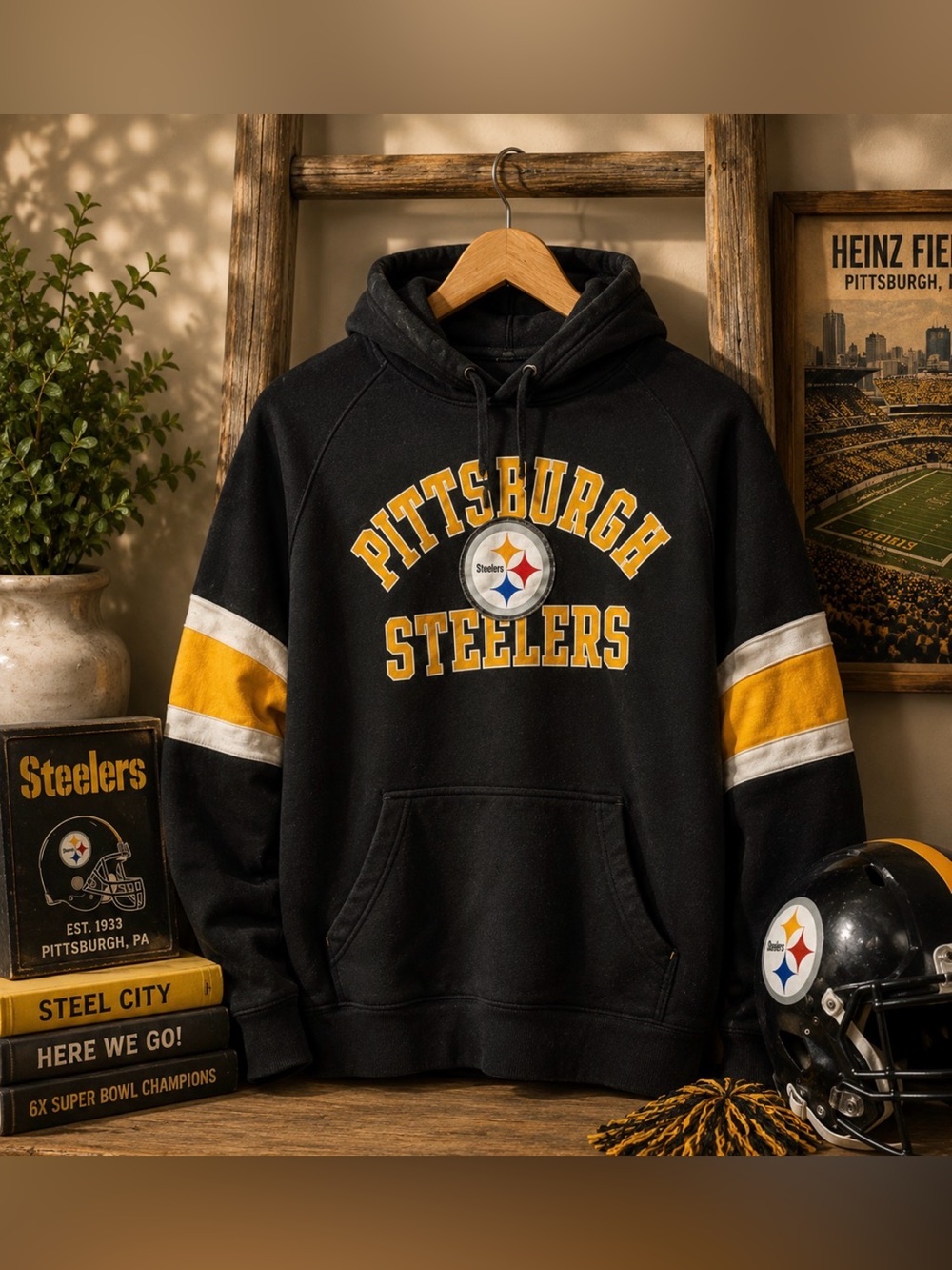 Pittsburgh Steelers Black Hoodie Sweater size large